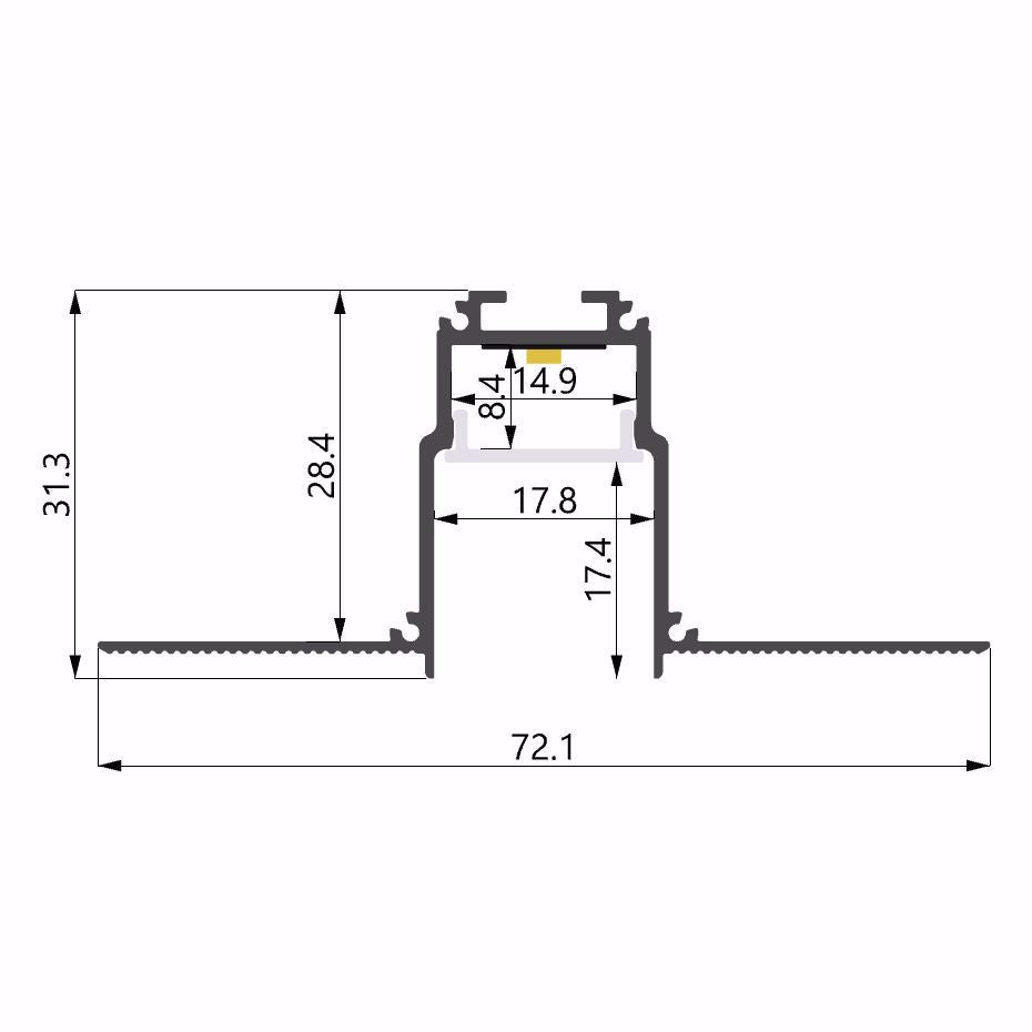 Alu profil hvid 17,8 x 31,3 mm for til gips væg/loft, 3 meter